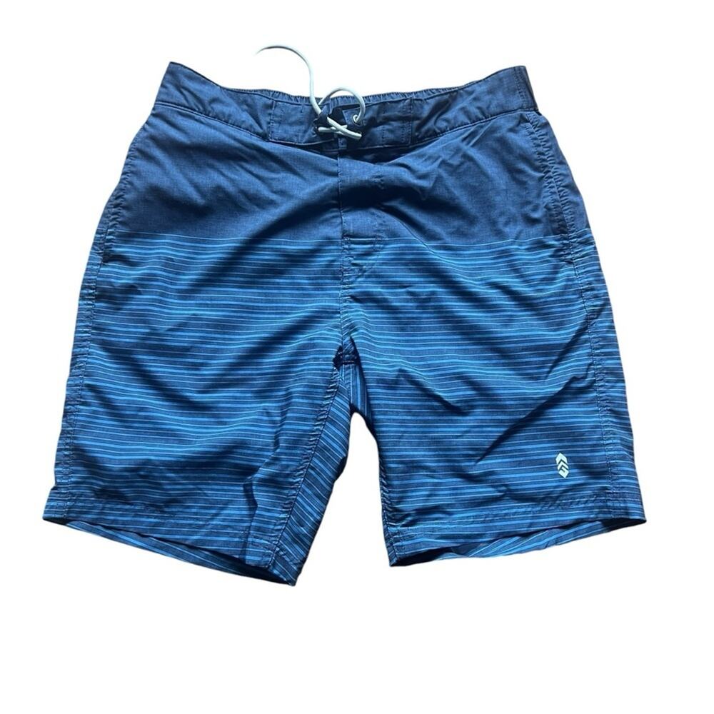 Free Country Blue/Navy Stripe Board Swim Shorts - Medium